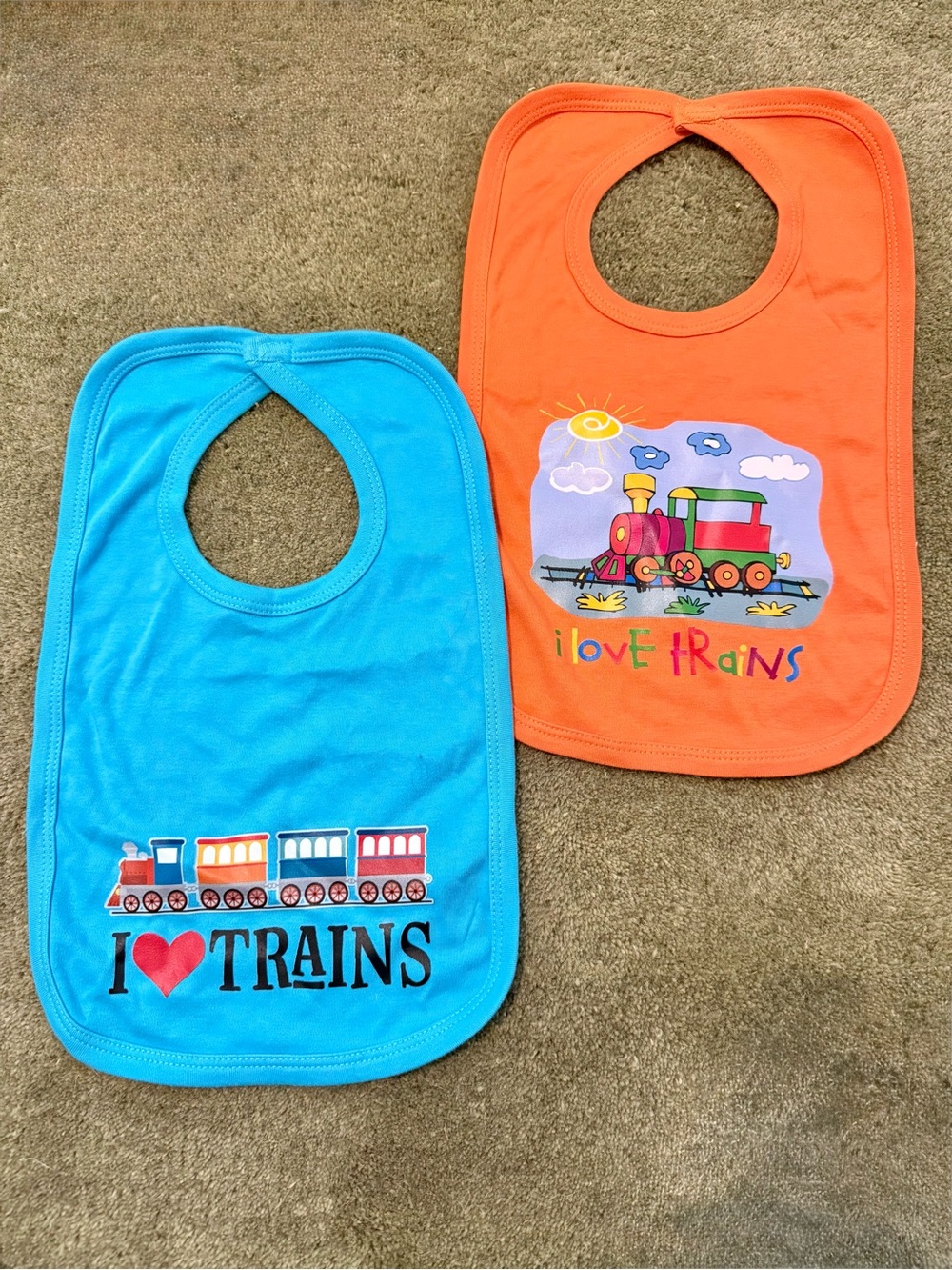 Express Kids Bibs - Bright Blue & Orange Train Design Duo
